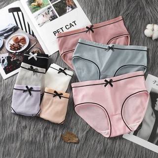 【READY STOCK】Teenage Girls Panties Women's Solid Color Threaded Underwear Girls Striped Triangle Briefs (1)