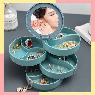 caja de almacenamiento de joyas multicapa giratoria de joyería soporte pendientes caja de anillos cosméticos belleza contenedor organizador con espejo