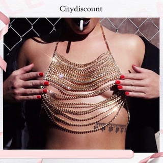 <City> sujetador de múltiples capas con incrustaciones de diamantes de imitación para mujeres/Top corto/cadena de pecho para el cuerpo
