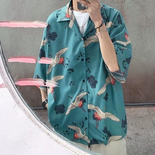 [shengwofu.cl]spot camisa de manga corta de los hombres de estilo coreano de moda de verano nacional de moda impresa suelta camisa de manga corta casual más el tamaño de sobrepeso hombre abrigo (1)