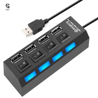4 Ports USB Hub Splitter USB 2.0 Hub LED with 4 ON/OFF Switches Ready Stock