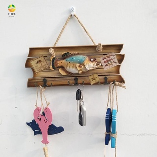 percha de madera vintage para colgar en la pared, pescado creativo, decoración del hogar