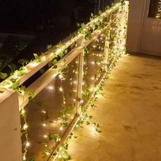 cadena de luces led con energía solar hoja de arce verde de ratán al aire libre jardín decoración de navidad (6)
