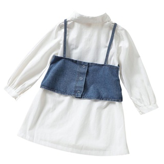 ♥Ic☆2 piezas de ropa para otoño, manga larga, botón de manga larga, vestido de camisa y camisola de mezclilla (4)