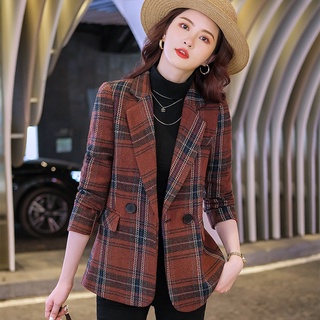 Plaid blazer de las mujeres otoño Internet caliente nuevo coreano casual manga larga lana traje de pata de gallo moda traje a medida (1)