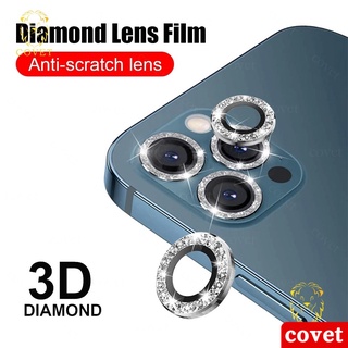 Película de protección de lente de ojo de águila brillante IPhone 11 12 Pro Max 12 Mini diamante brillante Protector de lente de cámara (1)