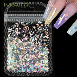 INBEAUTYY New Four-pointed Star Shape Glitter Holographic Nail Sequins DIY Nail Art Decoration Laser Flakes 3D