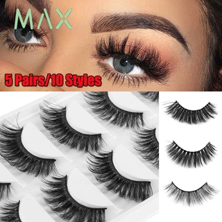 MAX SKONHED 5 Pairs Woman False Eyelashes Resuable Wispy Fluffy 3D Faux Mink Hair Eye Makeup Tools Multilayer Natural Long Thick Handmade Eye Lashes Extension
