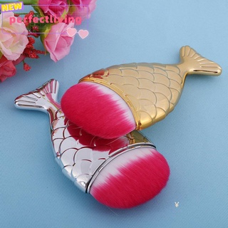 [perfectliving] brocha de maquillaje en forma de pez sirena en polvo rubor base cosmética mango (1)