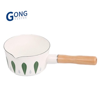 Enamel Small Milk Pot, Baby Food Cooking Pot, Frying Pan, Beautifully Patterned Soup Pot with Wooden Handle(Orange)