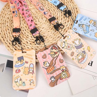 ERLINDA Cute ID Card Sheath Children Badge Holder Card Holder Bank Credit Card Name Tags Shiba Inu With rope Lovely Plastic Shell Bus Card Case (4)