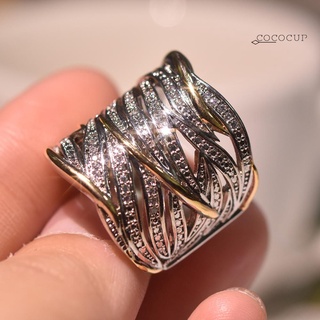 coco lady anillo de dedo multicapa con incrustaciones de diamantes de imitación de dos tonos joyería de fiesta