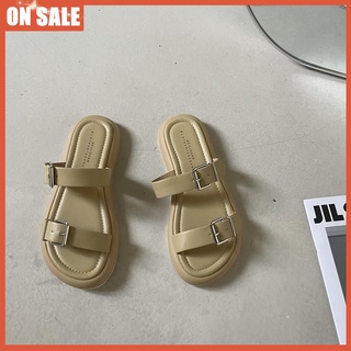 ▼❁2021 new summer wear fashion stepping on shit feeling net red lazy beach sandals platform slippers women shoes
