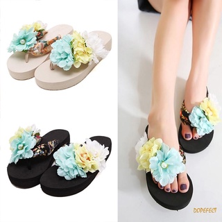 Las mujeres de la moda Bohemia flores playa chanclas de verano antideslizante zapatillas sandalias de plataforma