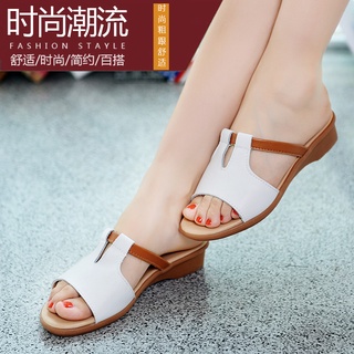 2017 verano sandalias de cuero y zapatillas más el tamaño de las sandalias de las mujeres de la moda ligera de carne de vacuno suela de tendón 42 43 yardas más 2 yuanes