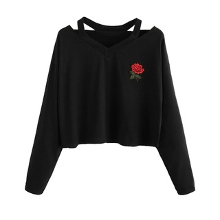 ♀♀ sirolaews.cl Flash Sale Long SleeveFashion Womens Long Sleeve Sweatshirt Rose Print Causal Tops Blouse L