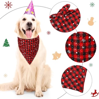 lyz lavable perro triángulo bandana decoración mascota bufanda navidad perro pañuelos reversible copos de nieve algodón disfraz accesorios buffalo plaid (8)
