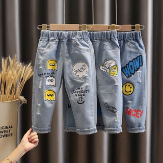 Kimi - pantalón de mezclilla para niños, diseño de dibujos animados, pantalones largos, pantalones largos, casuales, fondos