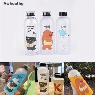 Awheathg 1000ml Bear Pattern Transparent Plastic Bottle Cartoon Frosted Water Bottles *Hot Sale