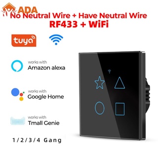 Envío 1/2/3/4 gang TUYA WiFi + 433MHZ Smart Touch Switch Home Wall Botón N/+ L Para Alexa Y Google Assistant minis1oso3