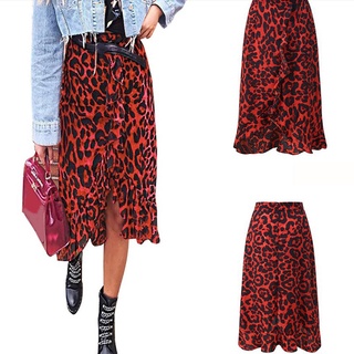 estampado de leopardo vintage largo mujer casual cintura alta falda plisada