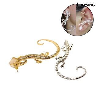 [luoyang] aretes/pendientes góticos con pedrería de diamantes de imitación de lagarto con clip para mujer (2)