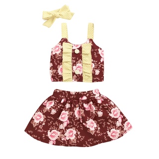 babyya 3pc bebé niñas conjunto de ropa niño bebé impresión floral chaleco tops falda trajes