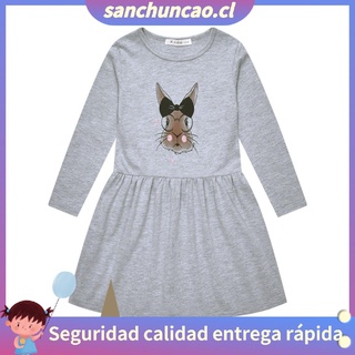 ★SCC★Lovely Bunny Patterned Print Long-sleeved Princess Dress for Toddler Baby Girl