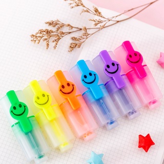 6 pcs Creative smiley face fluorescent pen small mini color oblique head marking pen student key