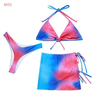 Sexy 3 pzs 3 pzs Conjunto De ropa De baño para mujer Tie-Dye brasier con triángulo Tanga brasileño bikini vendaje