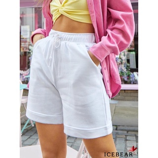 ICE-Women verano Casual pantalones cortos, Color sólido cordón cintura alta pantalones cortos con bolsillos para niñas