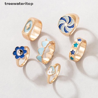 (hotsale) 6 unids/set anillo de esmalte azul para mujer goteo color aceite anillos de metal joyería regalo {bigsale}