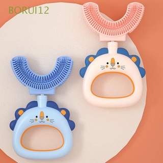 Borui12 suave 360 grados bebé niños grado alimenticio de mano niños cepillo de dientes de silicona en forma de U cepillo de dientes de bebé/Multicolor