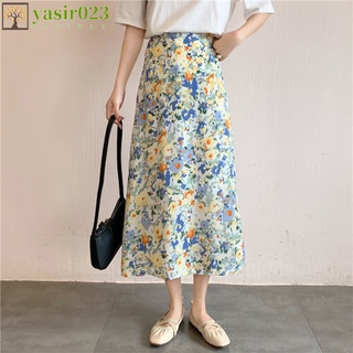 yasir023 Women Skirt Floral Pattern High-waist Chiffon A-line All-match Skirt
