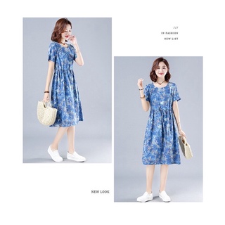 Maijed mujeres lino algodón manga corta vestido más tamaño estilo Floral suelto cintura delgada vestidos (7)