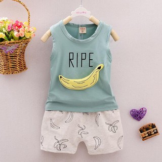 iu fashion 2pcs summer boys banana algodón camiseta + pantalones cortos