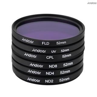 ✧ Andoer 52mm UV+CPL+FLD+ND(ND2 ND4 ND8) Kit de filtro de fotografía juego de filtro ultravioleta Circular polarizante fluorescente de densidad Neutral para Nikon Canon Sony Pentax DSLRs (9)