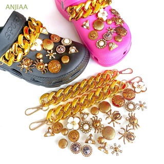 ANJIAA Cute Gift Shoe Decorations Women Girls Diamond Crystal Shoe Charms Bling Shoe Charms Shoe Charm Chains for Women fit Clog Sandals Fashion Gold shoe charms