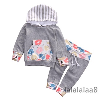 Laa8-dz Baby Girls 2 piezas conjuntos de ropa, manga larga con capucha estampado Floral Tops con bolsillo + pantalones largos trajes