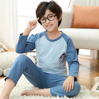 Lindo pijama Baju Tidur Budak Casual de manga larga ropa de dormir de dibujos animados impreso O-cuello pijamas transpirable niño de algodón ropa de dormir (4)