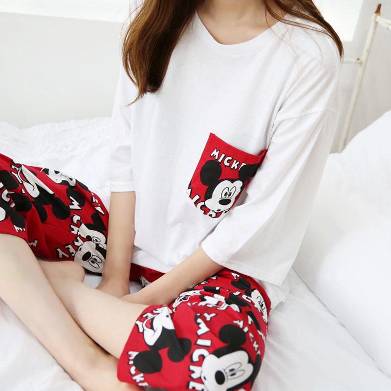 Ropa de dormir de Mickey Disney pantalones cortos de manga corta pijama niñas mujer pijama ropa de dormir pijamas baju tidur