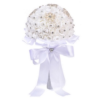 Ramo de mano de dama de honor flores artificiales de novia con perla de encaje para boda (4)