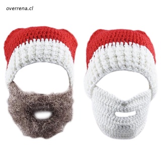 ove Handmade Knitted Christmas Santa Claus Hat Beard Face Mask Set Crochet Beanie Cap Cosplay Halloween Funny Party Props