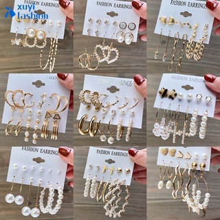 12 Unids/Set Retro Perla Mariposa Aros Conjunto De Oro Tuerca Círculo Coreano Mujeres Accesorios De Joyería (1)