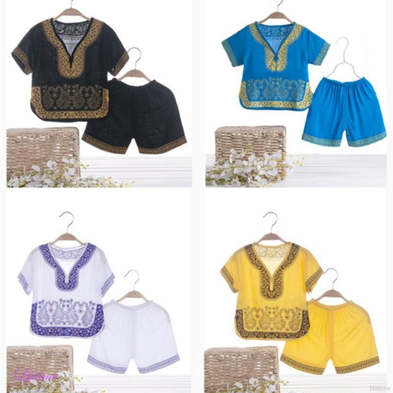 Bebé niños de manga corta estilo Tang traje T-Shirt Tops+pantalones cortos conjunto de ropa baju