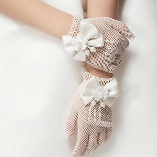 1 par de guantes de red de perlas de imitación de encaje blanco para niñas, comunión, flor, niña, novia, ceremonia de fiesta