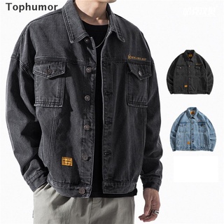 [tophumor] harajuku jeans chaqueta hombres streetwear prendas de abrigo abrigo coreano denim bomber chaqueta.