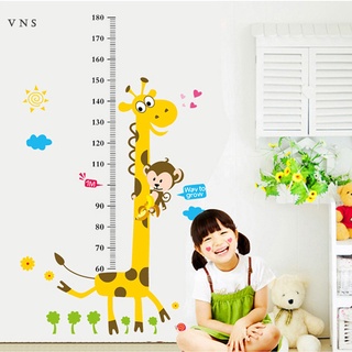 pegatina de pared de jirafa de dibujos animados para niños, altura, tabla de niños, dormitorio