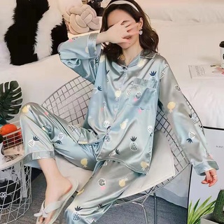 Pijamas de seda de hielo de las mujeres de la nueva primavera y verano delgado de manga larga de gran tamaño de ropa de hogar para hombres y parejas (9)