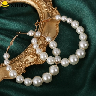 SUBEI pendientes colgantes para mujer joyería elegante aro de perlas pendientes de compromiso de boda gran círculo fiesta moda forma redonda